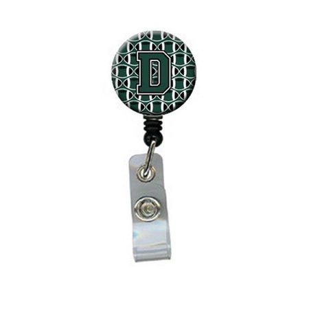 CAROLINES TREASURES Letter D Football Green and White Retractable Badge Reel CJ1071-DBR